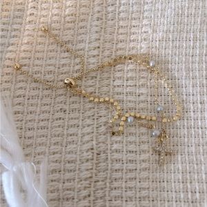 Gold & Pearl Cross Bracelet